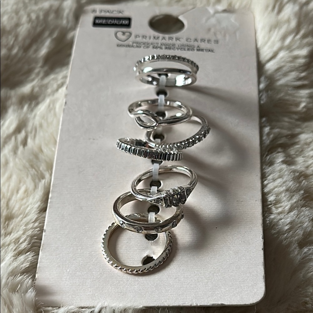 Primark Silver Textured Ring Set